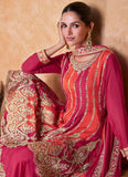 Exquisite Pink-Orange Embroidered Chinon Palazzo Suit - women's fashion mart