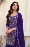 Charming Dark Purple Georgette Embroidered Sharara Suit - women's fashion mart