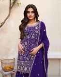 Charming Dark Purple Georgette Embroidered Sharara Suit - women's fashion mart