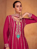 Fabulous Dark pink Chinon Embroidered Palazzo Suit - women's fashion mart
