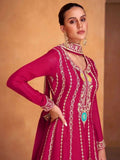 Fabulous Dark pink Chinon Embroidered Palazzo Suit - women's fashion mart