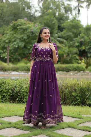 Gorgeous Zari Sequins Luxury Embroidered Faux Blooming Gown - women's fashion mart
