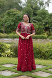 Designer Luxury Zari Sequined Embroidered Faux Blooming Gown - women's fashion mart