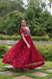 Designer Luxury Zari Sequined Embroidered Faux Blooming Gown - women's fashion mart