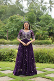 Designer Luxury Zari Sequined Embroidered Faux Blooming Gown - women's fashion mart