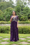 Designer Luxury Zari Sequined Embroidered Faux Blooming Gown - women's fashion mart
