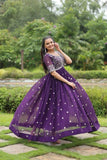 Luxury Zari Sequined Embroidered Faux Blooming Gown -Gown Maroon / M women's fashion mart