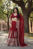 Flawless Fully Flared Maroon Georgette Embroidered Lehenga Choli - women's fashion mart