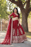 Flawless Fully Flared Maroon Georgette Embroidered Lehenga Choli - women's fashion mart