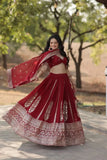 Flawless Fully Flared Maroon Georgette Embroidered Lehenga Choli - women's fashion mart