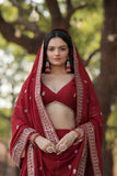 Flawless Fully Flared Maroon Georgette Embroidered Lehenga Choli - women's fashion mart