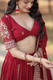 Flawless Fully Flared Maroon Georgette Embroidered Lehenga Choli - women's fashion mart