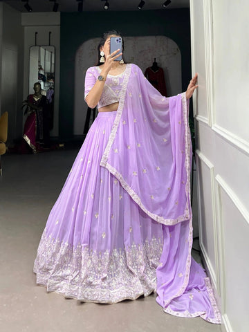 Dreamlike Lavender The Bridesmaid Embroidered Lehenga Choli - women's fashion mart
