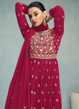 Ravishing Red Embroidered Faux Georgette Palazzo Suit - women's fashion mart