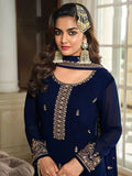 Heartwarming Navy Blue Faux Georgette Embroidered Sharara Suit - women's fashion mart