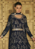 Navy Blue Faux Georgette Embroidered Anarkali Gown -Salwar Kameez L women's fashion mart