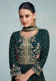 Fabulous Forest Green Faux Georgette Embroidered Palazzo Suit - women's fashion mart
