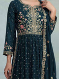 Fabulous Forest Green Faux Georgette Embroidered Palazzo Suit - women's fashion mart