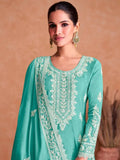 Angelic Aqua Faux Georgette Embroidered Sharara Suit - women's fashion mart