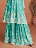 Angelic Aqua Faux Georgette Embroidered Sharara Suit - women's fashion mart