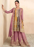 Mesmeric Mauve Multi Embroidered Chinon Palazzo Suit - women's fashion mart