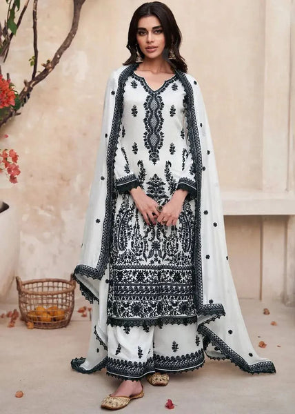 Stunning Black and White Chinon Embroidered Palazzo Suit - women's fashion mart