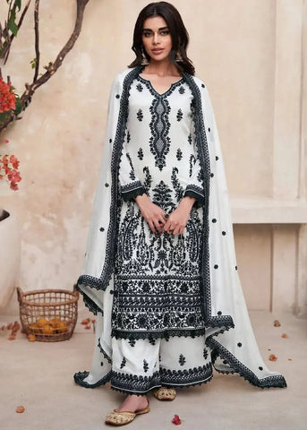 Stunning Black and White Chinon Embroidered Palazzo Suit - women's fashion mart