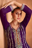 Passionate Purple Chinon Embroidered Palazzo Suit - women's fashion mart