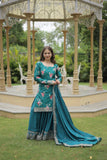 Exquisite Designer Printed and Embroidered Chinon Palazzo Set - women's fashion mart