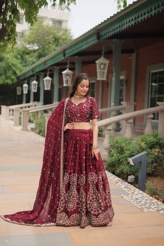 Mesmerizing Maroon Silk Heavy Embroidered Lehenga Choli - women's fashion mart