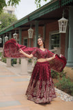 Mesmerizing Maroon Silk Heavy Embroidered Lehenga Choli - women's fashion mart