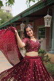 Mesmerizing Maroon Silk Heavy Embroidered Lehenga Choli - women's fashion mart