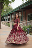 Mesmerizing Maroon Silk Heavy Embroidered Lehenga Choli - women's fashion mart