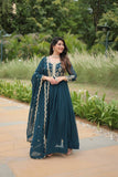 Stunning Faux Georgette Embroidered Rama Traditional Gown - women's fashion mart