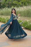 Stunning Faux Georgette Embroidered Rama Traditional Gown - women's fashion mart