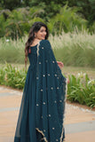Stunning Faux Georgette Embroidered Rama Traditional Gown - women's fashion mart