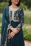 Stunning Faux Georgette Embroidered Rama Traditional Gown - women's fashion mart