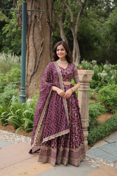 Elegant Luxurious Jacquard Golden Embroidered Lehenga Choli - women's fashion mart