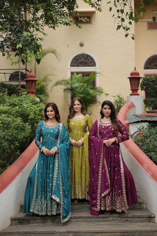 Exquisite Designer Sequined Embroidered Chinon  Sharara Suit - women's fashion mart
