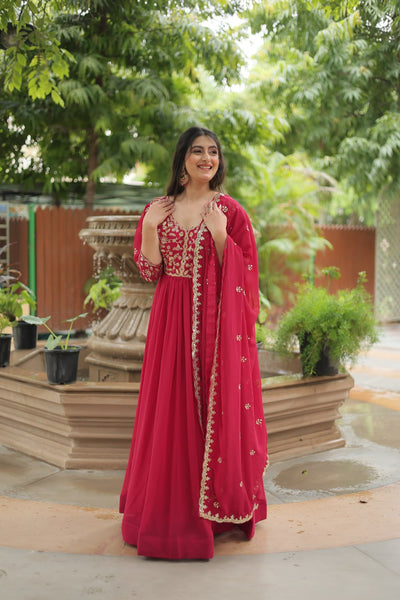 Precious Pink Faux Georgette Sequined Embroidered Gown - women's fashion mart