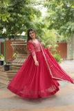 Precious Pink Faux Georgette Sequined Embroidered Gown - women's fashion mart