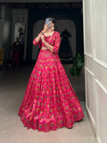 Luminous Pink Silk Floral Printed Jacket Lehenga Choli - women's fashion mart