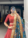 Vivid Chinon Silk Plain Lehenga Choli With Printed Dupatta - women's fashion mart