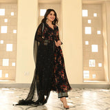 Exquisite and Classic Black Floral Printed Georgette Anarkali Suit - women's fashion mart