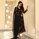 Exquisite and Classic Black Floral Printed Georgette Anarkali Suit - women's fashion mart