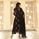Exquisite and Classic Black Floral Printed Georgette Anarkali Suit - women's fashion mart