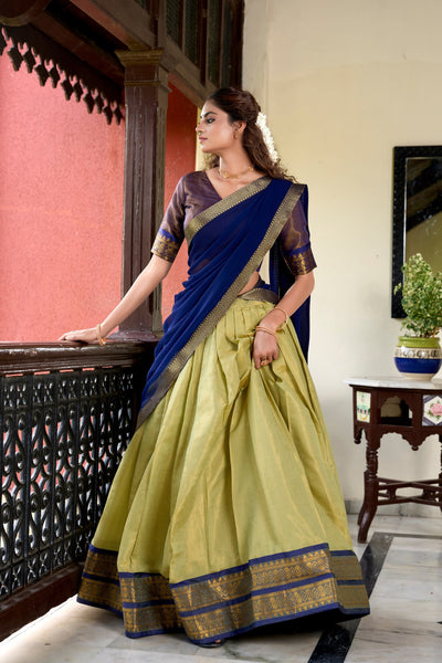Passionate Pista Green Kanchipuram Zari Weaved Lehenga Choli - women's fashion mart