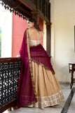 Captivating Cream Kanchipuram Zari Weaved Lehenga Choli - women's fashion mart