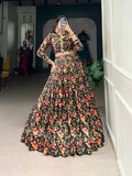 Magical Black Floral Printed Tussar Silk Lehenga Choli - women's fashion mart