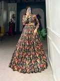 Magical Black Floral Printed Tussar Silk Lehenga Choli - women's fashion mart